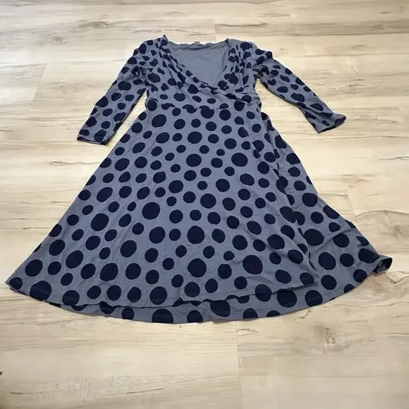 Boden Women 6P Dress Faux Wrap Fit Flare Polka Dots Jersey Purple - Picture 2 of 9